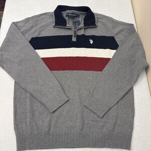 U.S. Polo Assn. Striped Pull Over Sweater Size Large Grey Red White Blue